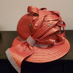 Women's Orange Dressy Rhinestone Hat